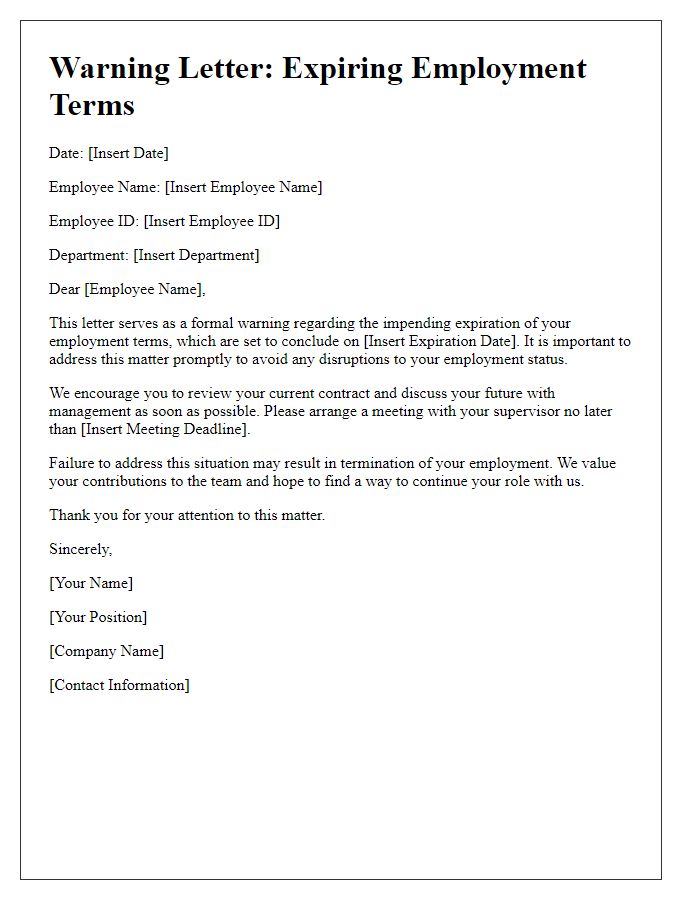 Letter template of warning for expiring employment terms