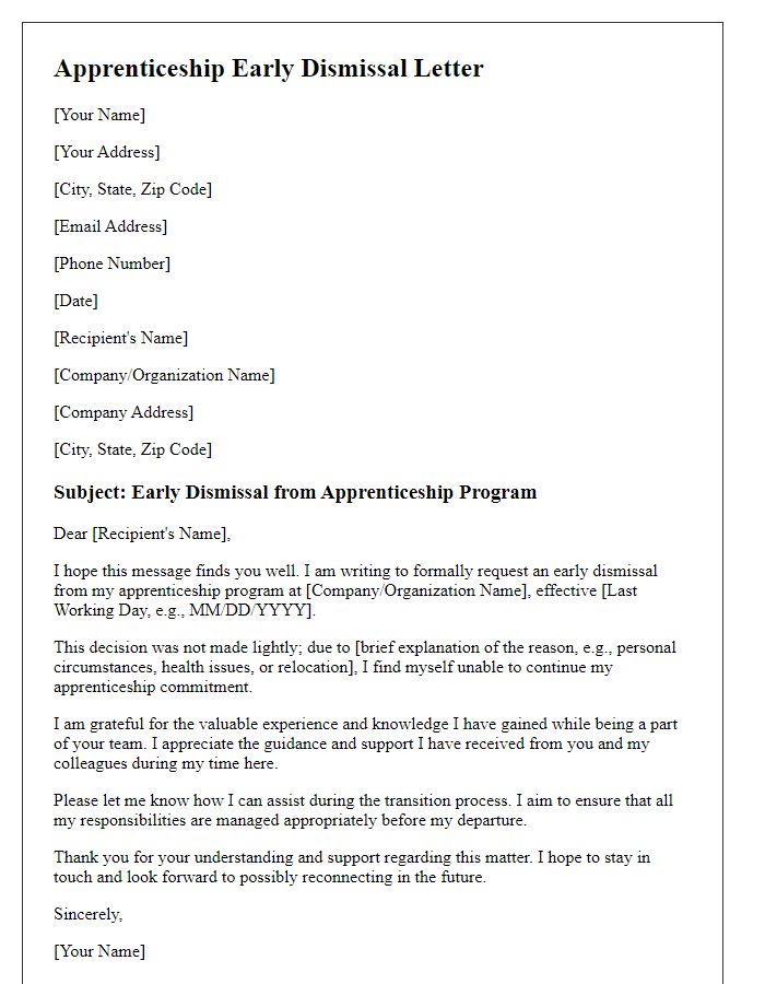 Letter template of apprenticeship early dismissal letter