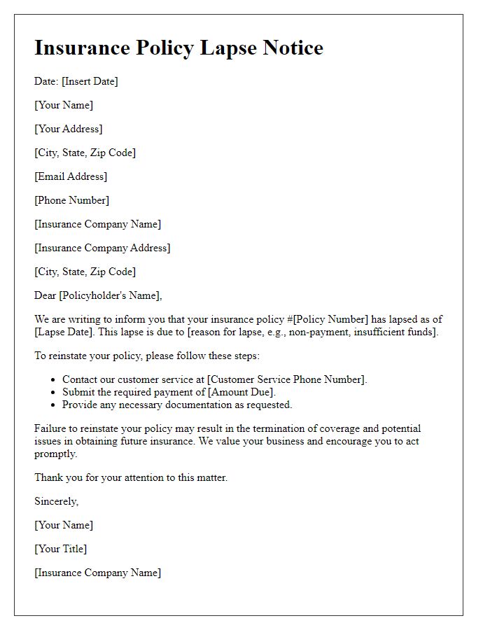 Letter template of insurance policy lapse notice