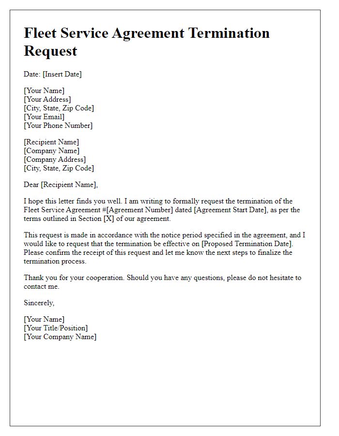 Letter template of fleet service agreement termination request