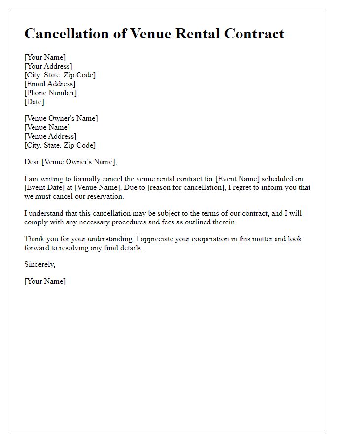 Letter template of cancellation of venue rental contract