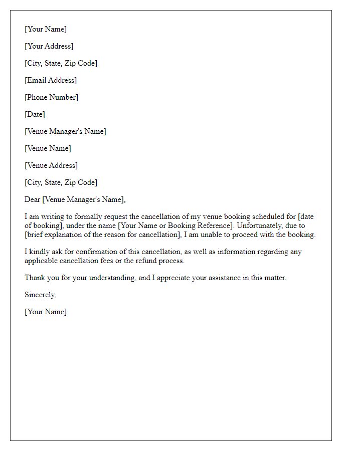 Letter template of request to cancel venue booking