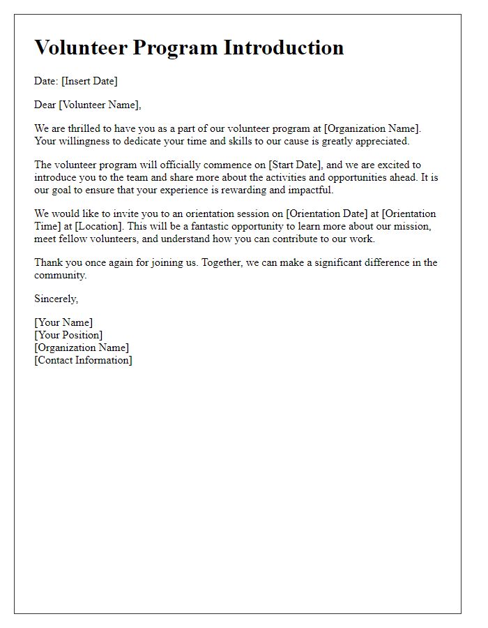 Letter template of engagement for volunteer program introduction