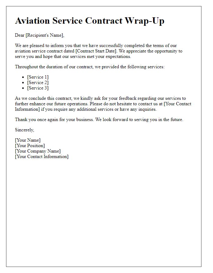Letter template of aviation service contract wrap-up