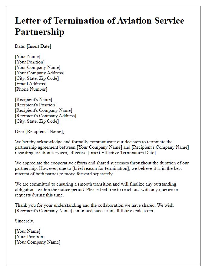 Letter template of aviation service partnership ending