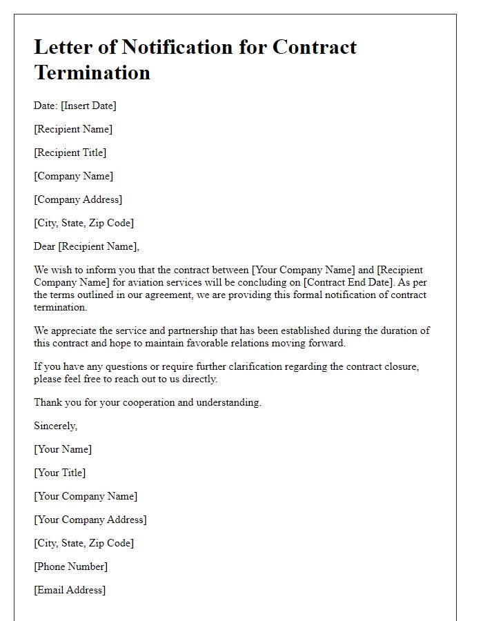 Letter template of aviation service provider contract end