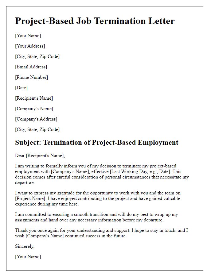 Letter template of project-based job termination for personal reasons