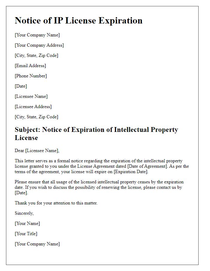 Letter template of Notice of IP License Expiration