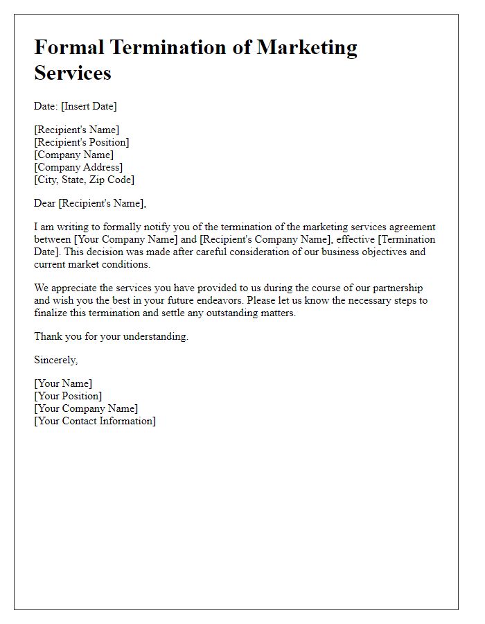 Letter template of formal termination of marketing services