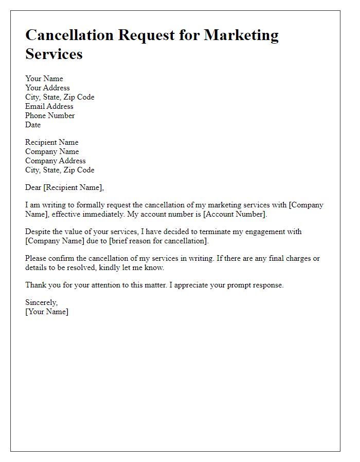 Letter template of marketing service cancellation request