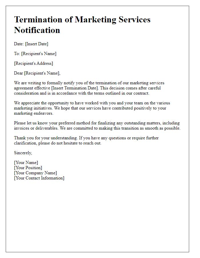 Letter template of marketing services termination notification