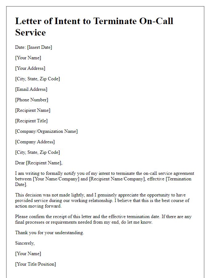 Letter template of intent to terminate on-call service