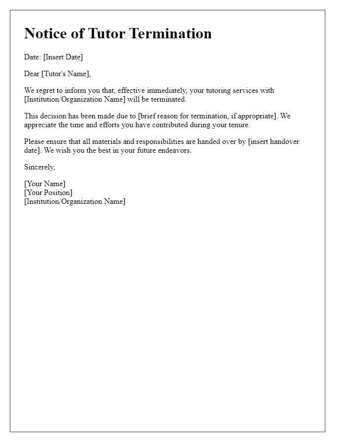 Letter template of tutor termination announcement