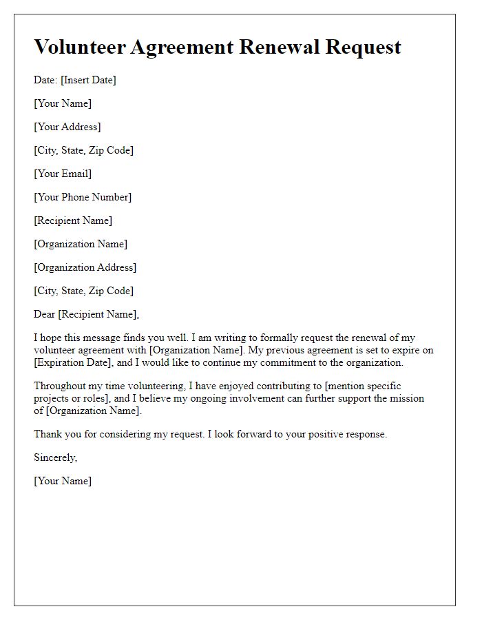 Letter template of volunteer agreement renewal request