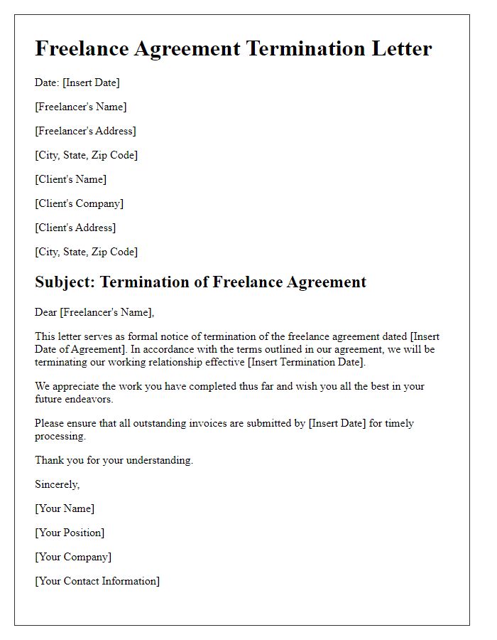 Letter template of freelance agreement termination