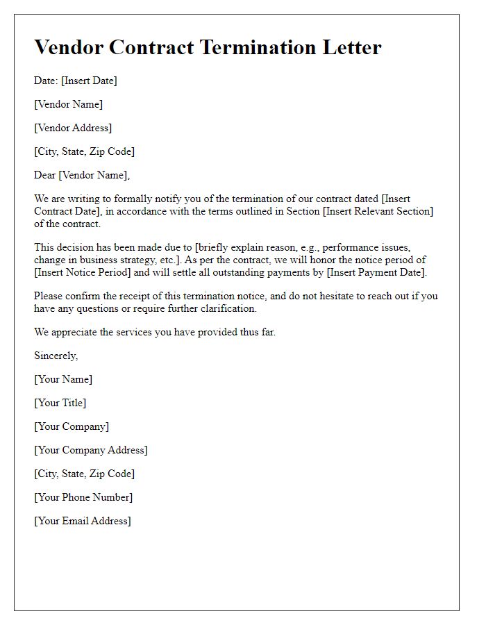 Letter template of vendor contract termination