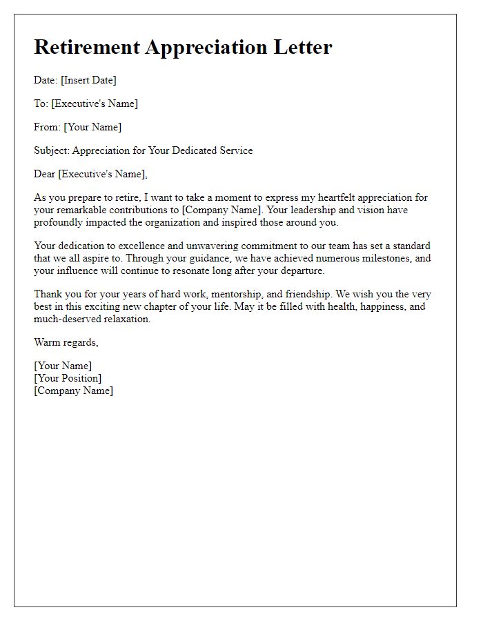 Letter template of executive retirement appreciation letter