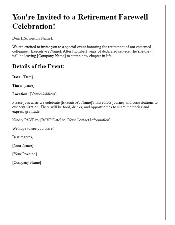 Letter template of executive retirement farewell invitation