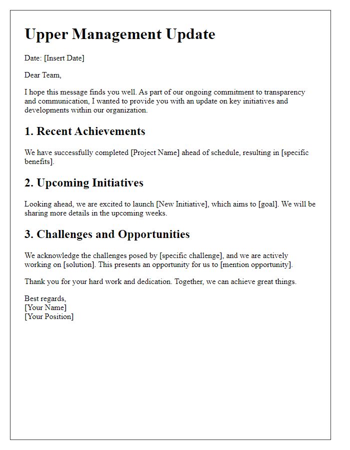 Letter template of upper management update