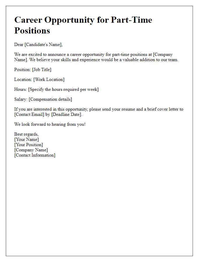 Letter template of Career Opportunity for Part-time Positions