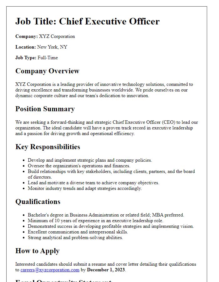 Letter template of Job Listing for Executive Roles