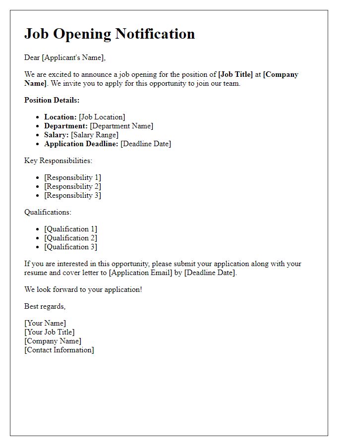 Letter template of Job Opening Notification for External Applicants