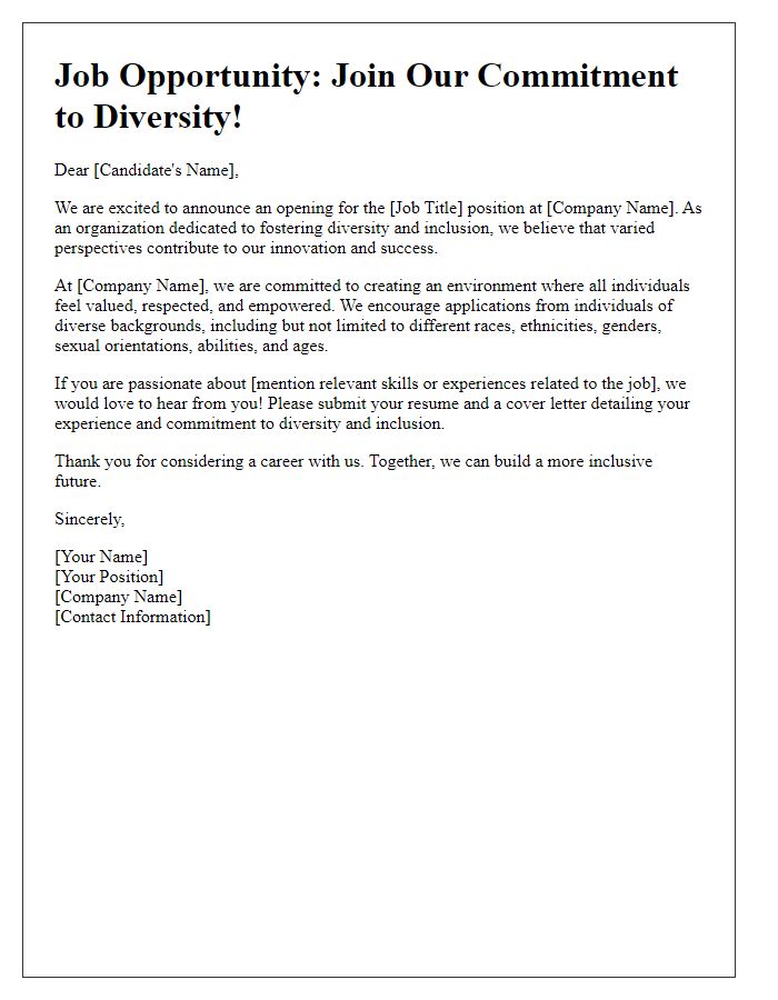 Letter template of Job Recruitment message for Diversity Initiatives