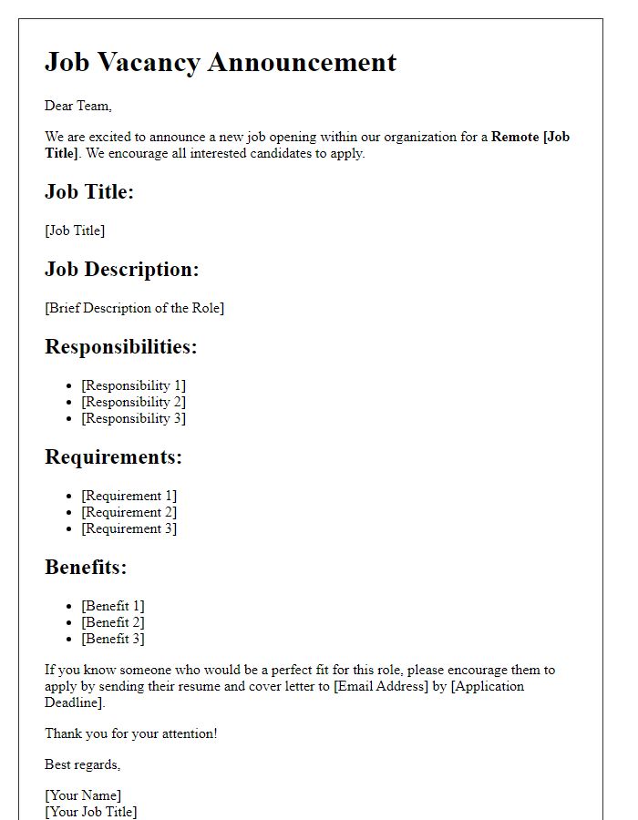 Letter template of Job Vacancy Communication for Remote Work