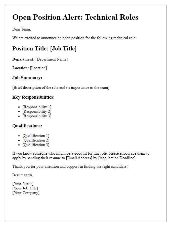 Letter template of Open Position Alert for Technical Roles