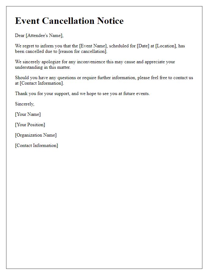 Letter template of event cancellation letter to attendees