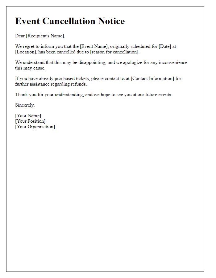 Letter template of event cancellation notice