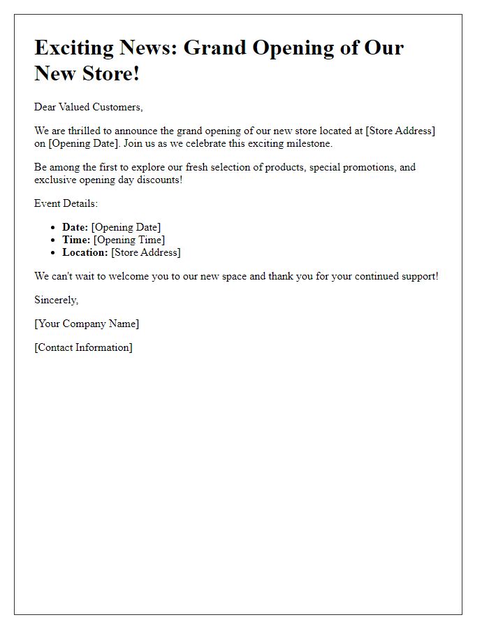 Letter template of announcement for our new store opening