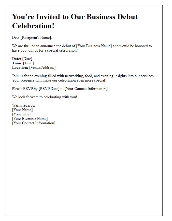 Letter template of celebration invitation for business debut