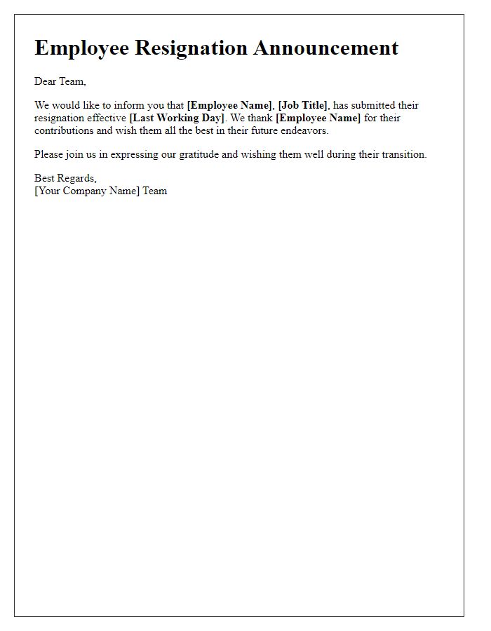 Letter template of resignation update for company newsletter