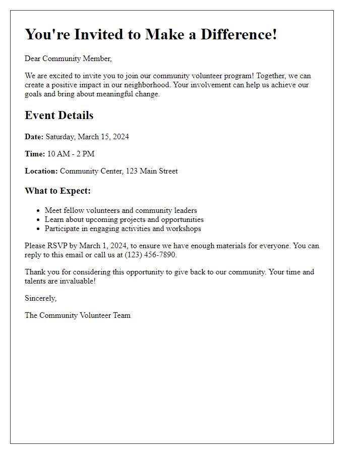 Letter template of community volunteer engagement invitation