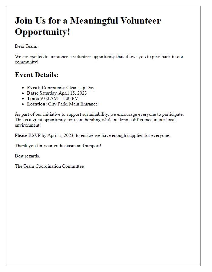 Letter template of team volunteer opportunity announcement