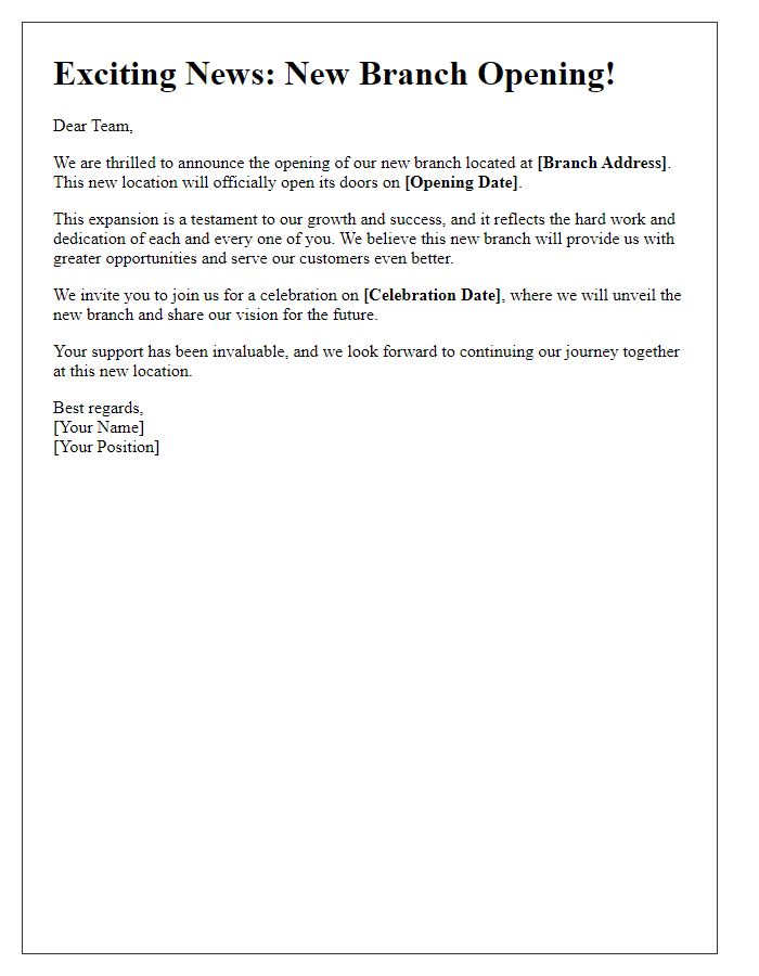 Letter template of new branch opening announcement for employees