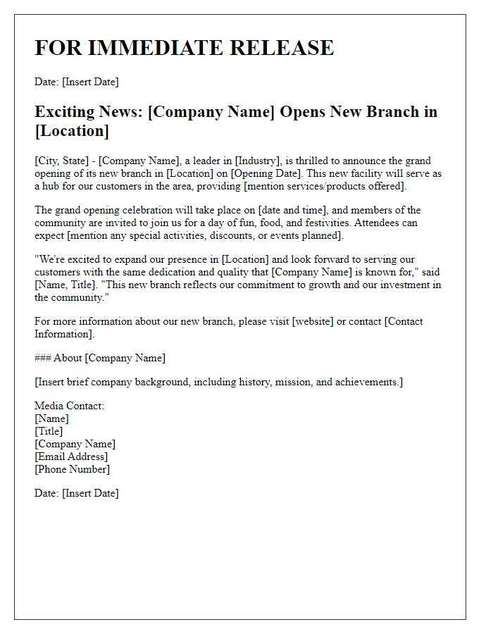 Letter template of new branch opening announcement for media