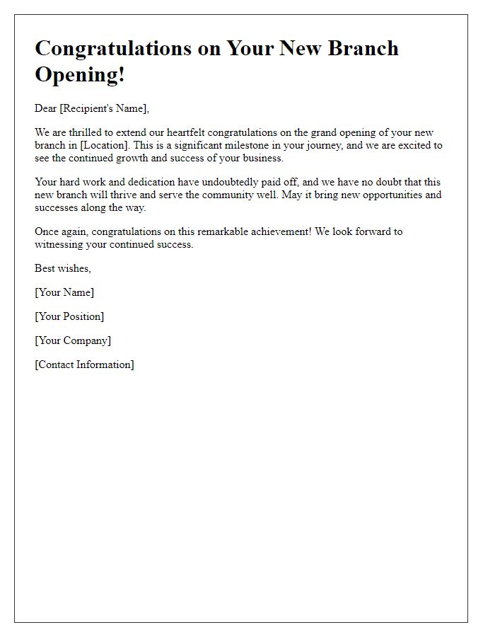 Letter template of new branch opening congratulations