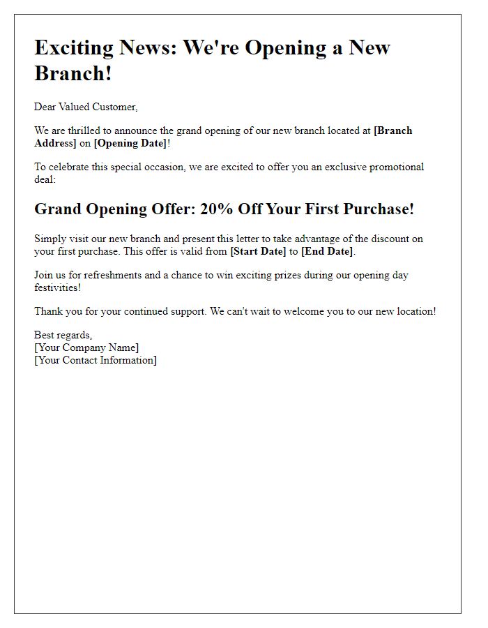 Letter template of new branch opening promotional offer