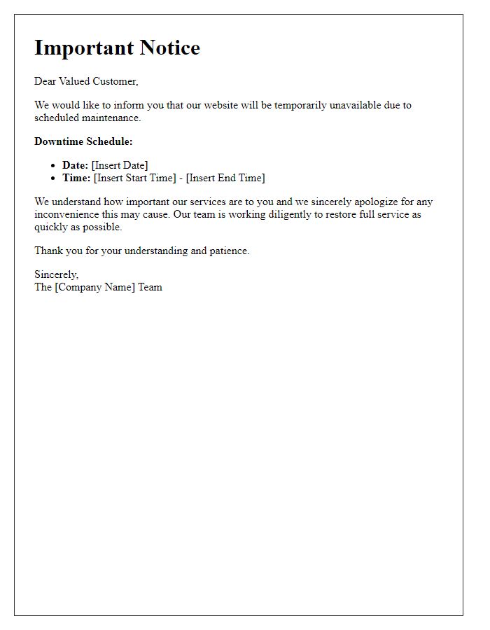 Letter template of temporary website unavailability notice