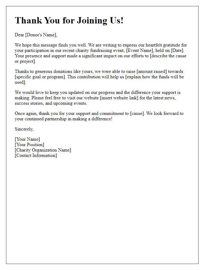 Letter template of follow-up after charity fundraising event