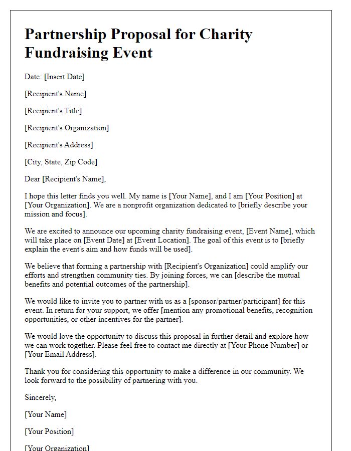 Letter template of partnership proposal for charity fundraising event