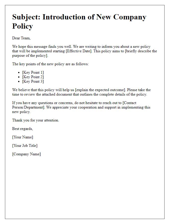 Letter template of new policy introduction to team members