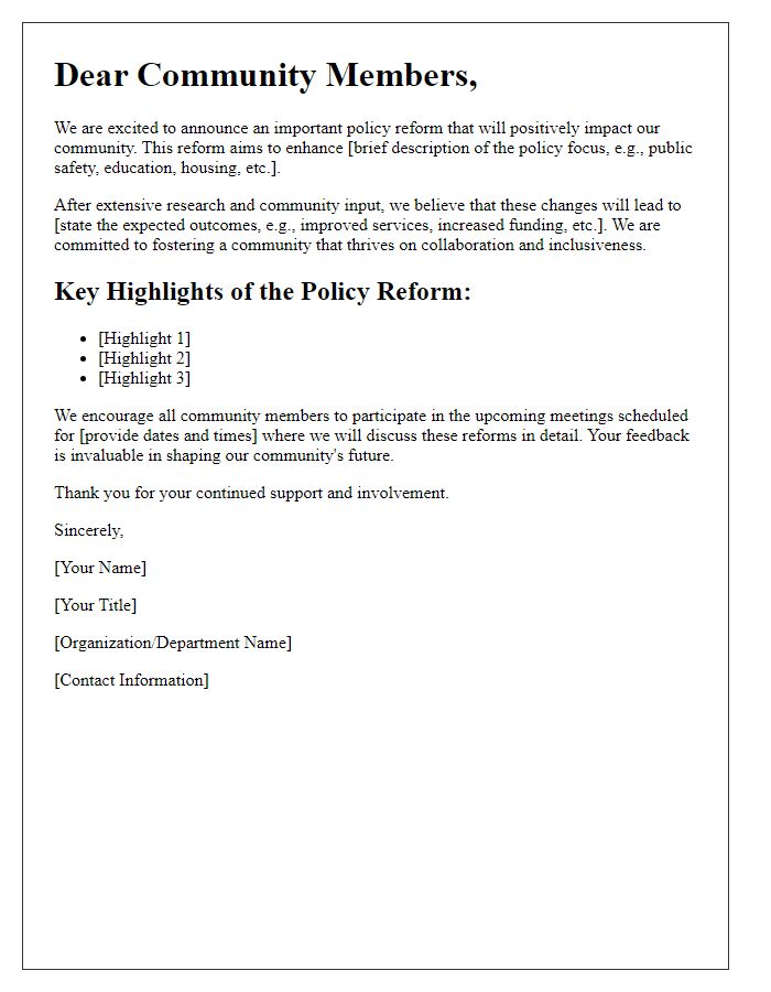 Letter template of policy reform announcement for the community