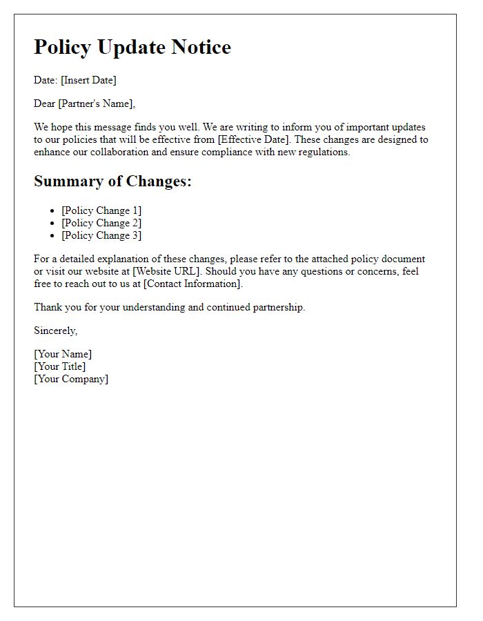 Letter template of policy update notice for partners