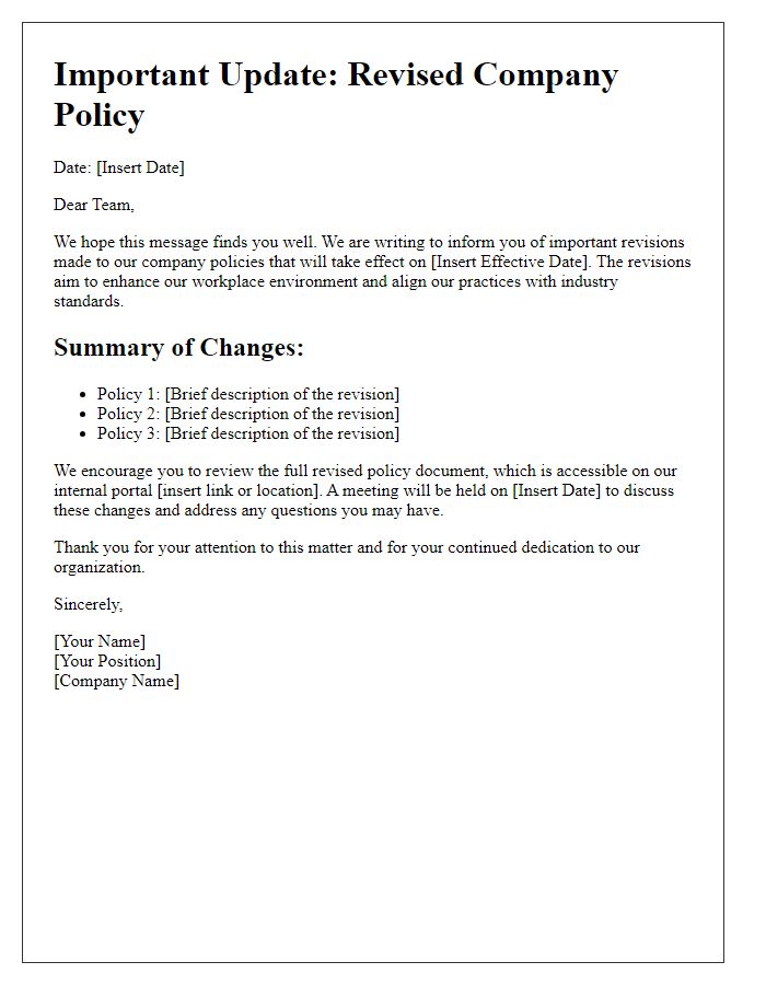 Letter template of revised policy communication for employees