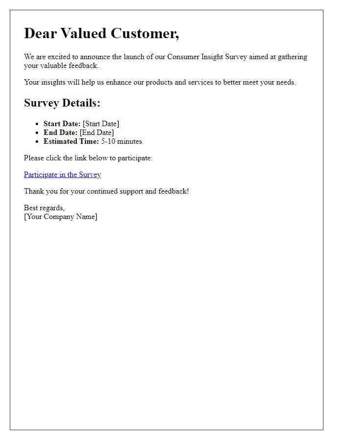 Letter template of consumer insight survey launch