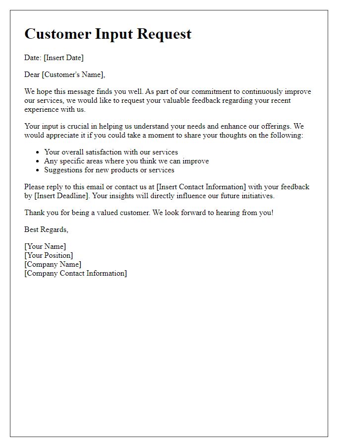 Letter template of customer input request