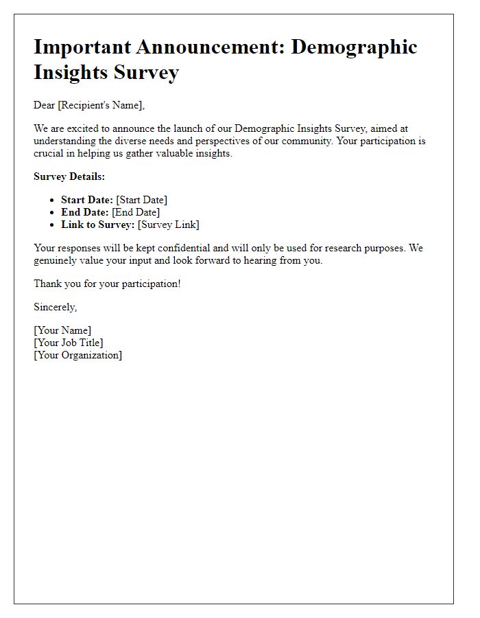 Letter template of demographic insights survey announcement